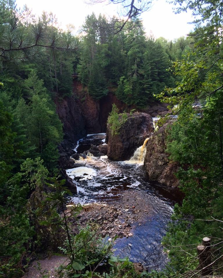 Copper Falls flowing through a wooded gorge in northern Wisconsin in August 2016